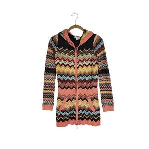 Missoni Target Hooded Sweater Full Zip Longline Peach Brown Chevron Girls XL